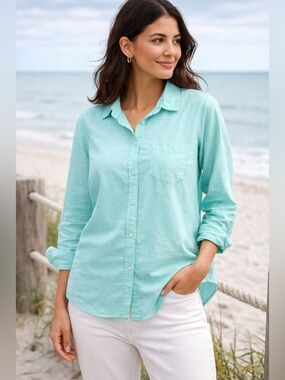 NWT Old Navy Aqua Button-Up Shirt | 100% Cotton | Lightweight Classic Fit